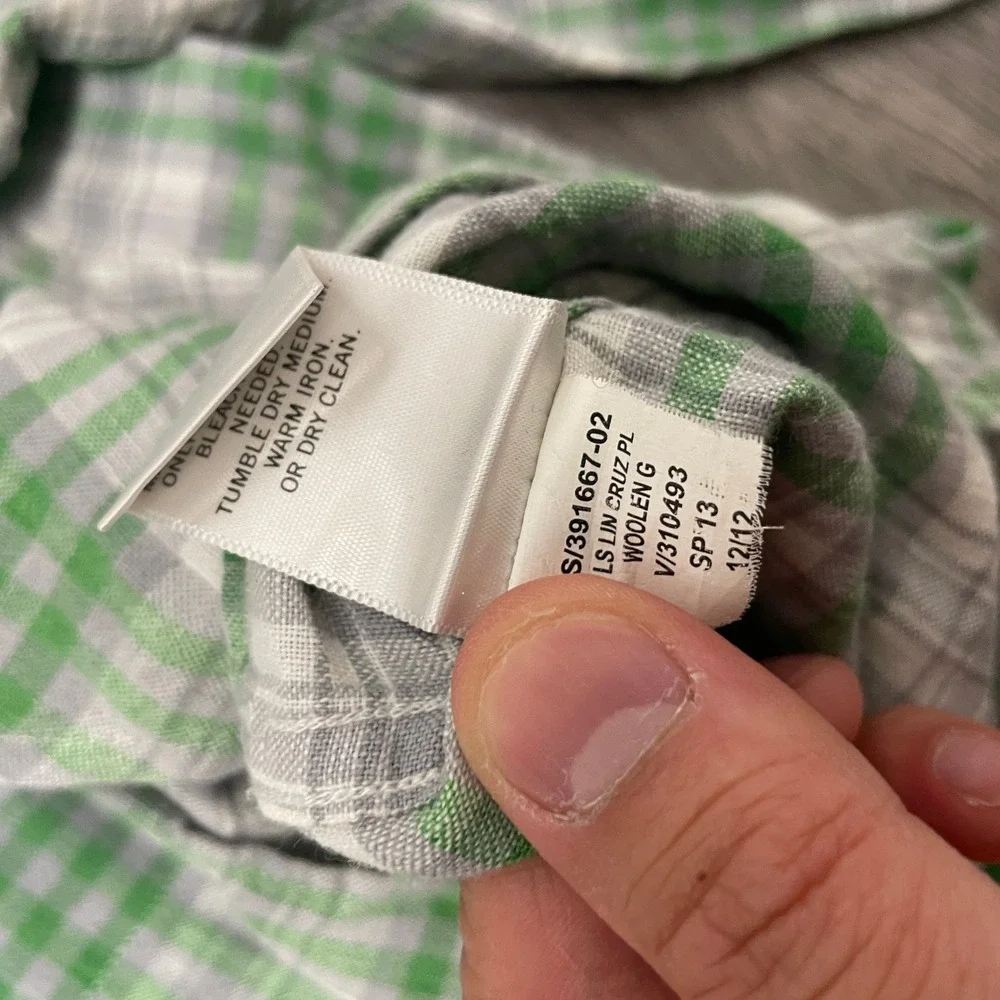 Banana Republic Shirt Mens Medium Green Plaid Linen Cotton Button Down